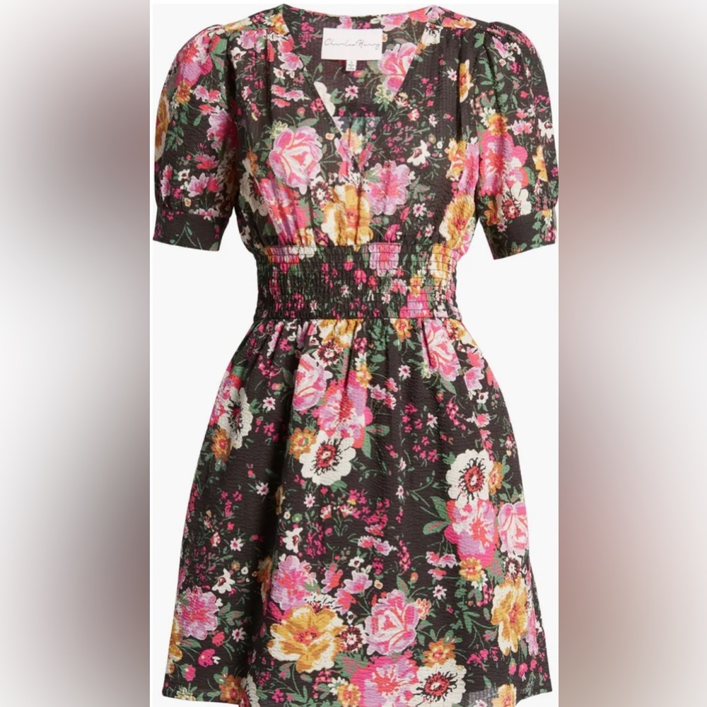 Charles Henry Floral Smocked Waist Minidress